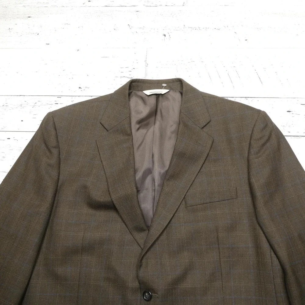 Pronto Uomo Blazer Mens 46L Brown Herringbone Wool Tweed Sport Coat Jacket